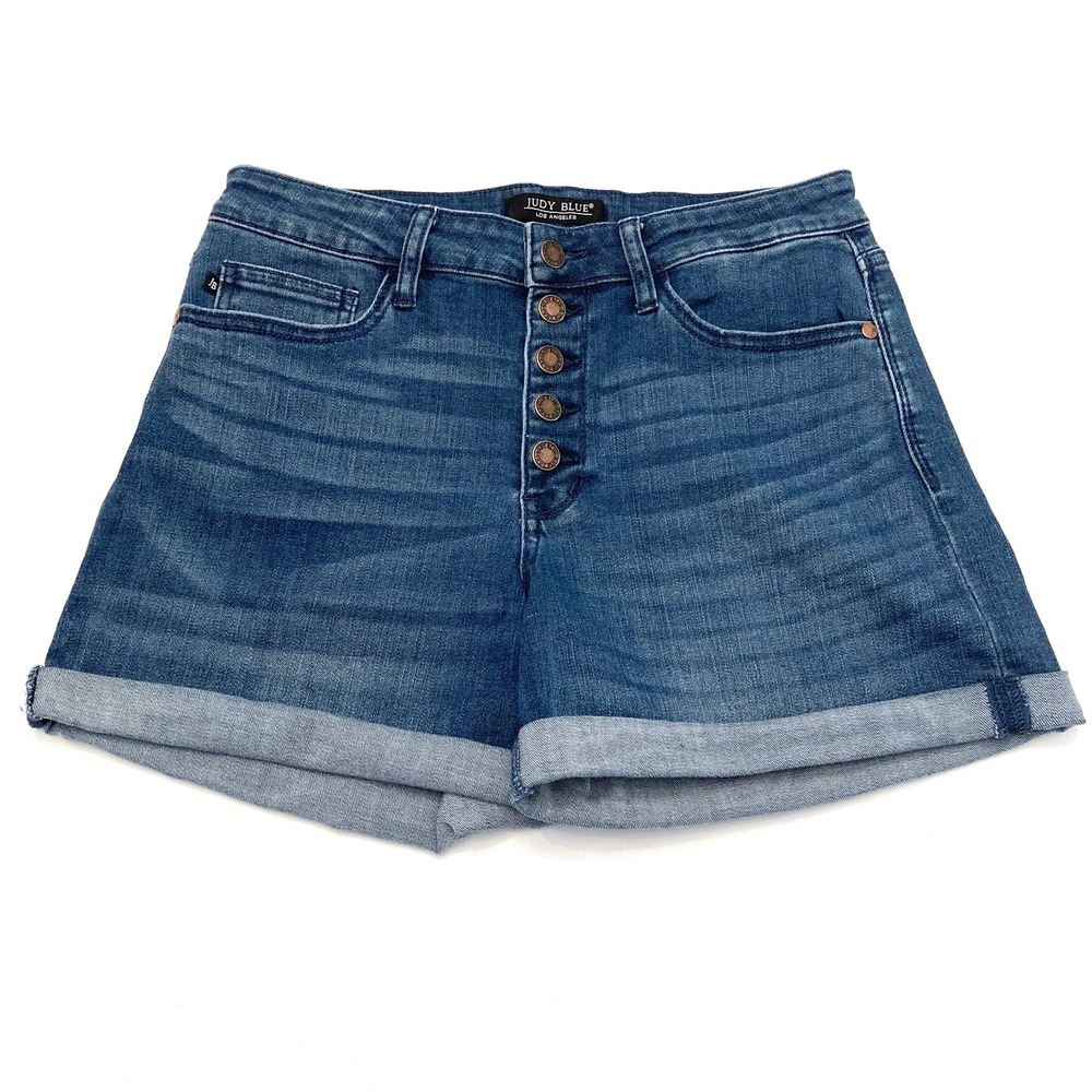 Judy Blue Denim Cuffed Jean Shorts Button Fly Womens 29 4" Inseam Whiskered